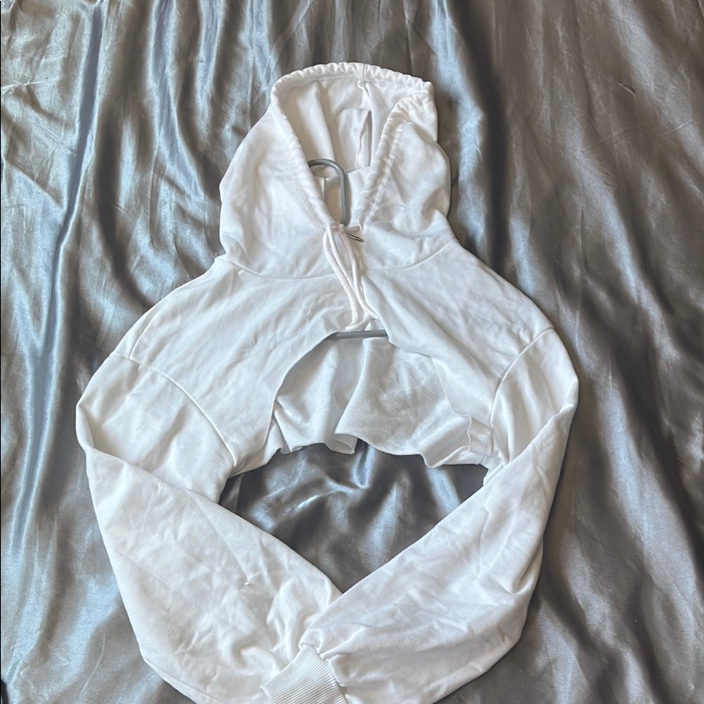 White Cropped Hoodie